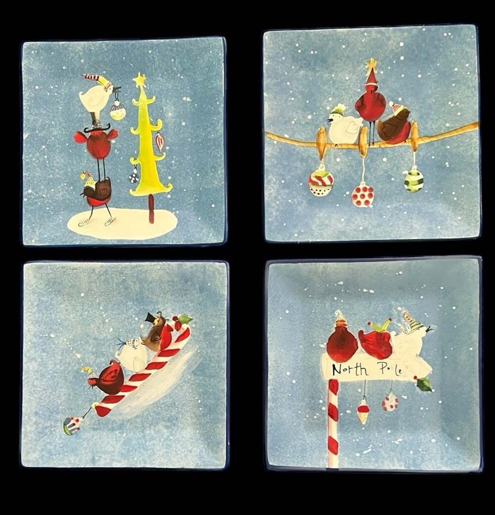 Oneida Plates Frosty Feathers By Debbie Taylor-Keman 4 Salad/Dessert Handpainted